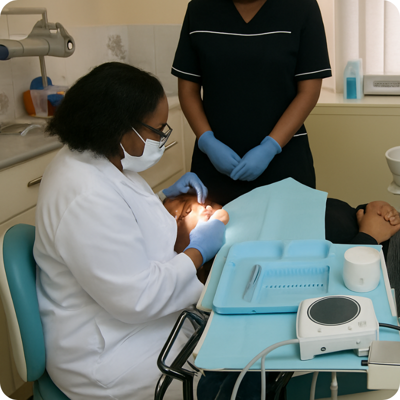 Dr Mdlalose treating a patient at her dental practice in Kagiso